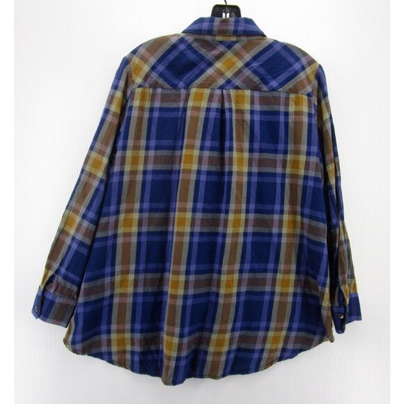 LOGO Lori Goldstein Top Small Button Down Shirt Plaid Pockets Lace - Picture 8 of 12